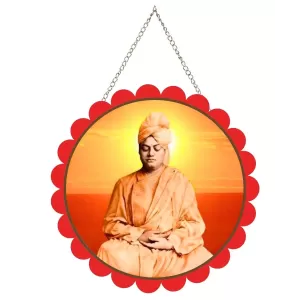 Swami Vivekananda Wall Hanging Photo Frame | 8 Inch Round Floral Design With Golden Hanging Chain | Decorative Religious Wall Decor For Home, Office, Temple & Pooja Room (F22129) Swami Vivekananda Wall Hanging Photo Frame | 8 Inch Round Floral Design With Golden Hanging Chain | Decorative Religious Wall Decor For Home, Office, Temple & Pooja Room (F22129)