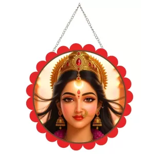Goddess Durga Wall Hanging Photo Frame | 8 Inch Round Floral Design With Golden Hanging Chain | Decorative Religious Wall Decor For Home, Office, Temple & Pooja Room (F22134) Goddess Durga Wall Hanging Photo Frame | 8 Inch Round Floral Design With Golden Hanging Chain | Decorative Religious Wall Decor For Home, Office, Temple & Pooja Room (F22134)