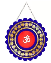 Om Symbol Wall Hanging Photo Frame | 8 Inch Round Floral Design With Golden Hanging Chain | Decorative Religious Wall Decor For Home, Office, Temple & Pooja Room (F22155)