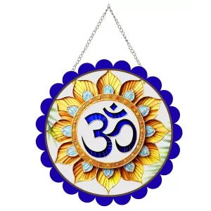 Om Symbol Wall Hanging Photo Frame | 8 Inch Round Floral Design With Golden Hanging Chain | Decorative Religious Wall Decor For Home, Office, Temple & Pooja Room (F22156) Om Symbol Wall Hanging Photo Frame | 8 Inch Round Floral Design With Golden Hanging Chain | Decorative Religious Wall Decor For Home, Office, Temple & Pooja Room (F22156)