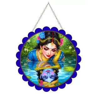 Radha Krishna Wall Hanging Photo Frame | 8 Inch Round Floral Design With Golden Hanging Chain | Decorative Religious Wall Decor For Home, Office, Temple & Pooja Room (F22160) Radha Krishna Wall Hanging Photo Frame | 8 Inch Round Floral Design With Golden Hanging Chain | Decorative Religious Wall Decor For Home, Office, Temple & Pooja Room (F22160)