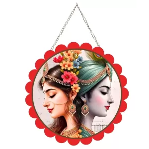 Radha Krishna Wall Hanging Photo Frame | 8 Inch Round Floral Design With Golden Hanging Chain | Decorative Religious Wall Decor For Home, Office, Temple & Pooja Room (F22161) Radha Krishna Wall Hanging Photo Frame | 8 Inch Round Floral Design With Golden Hanging Chain | Decorative Religious Wall Decor For Home, Office, Temple & Pooja Room (F22161)