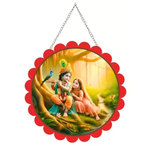 Radha Krishna Wall Hanging Photo Frame | 8 Inch Round Floral Design With Golden Hanging Chain | Decorative Religious Wall Decor For Home, Office, Temple & Pooja Room (F22167) Radha Krishna Wall Hanging Photo Frame | 8 Inch Round Floral Design With Golden Hanging Chain | Decorative Religious Wall Decor For Home, Office, Temple & Pooja Room (F22167)