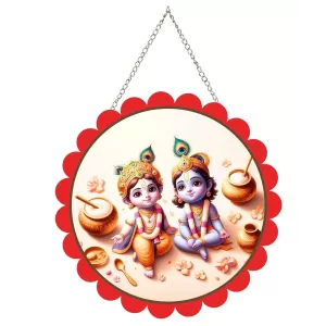 Radha Krishna Wall Hanging Photo Frame | 8 Inch Round Floral Design With Golden Hanging Chain | Decorative Religious Wall Decor For Home, Office, Temple & Pooja Room (F22168) Radha Krishna Wall Hanging Photo Frame | 8 Inch Round Floral Design With Golden Hanging Chain | Decorative Religious Wall Decor For Home, Office, Temple & Pooja Room (F22168)