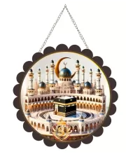 Mucca Masid Wall Hanging Photo Frame | 8 Inch Round Floral Design With Golden Hanging Chain | Decorative Religious Wall Decor For Home, Office, Temple & Pooja Room (F22181)