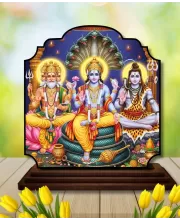 Car Dashboard/Table Top Lord Bramha Vishnu Shiva Wooden Rectangle Photo Stand  3x4 Inches, Compact & Stylish Spiritual Display For Car, Home & Office (Pack Of 1) (F22210)