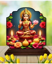 Car Dashboard/Table Top Goddess Lakshmi Wooden Rectangle Photo Stand  3x4 Inches, Compact & Stylish Spiritual Display For Car, Home & Office (Pack Of 1) (F22211)