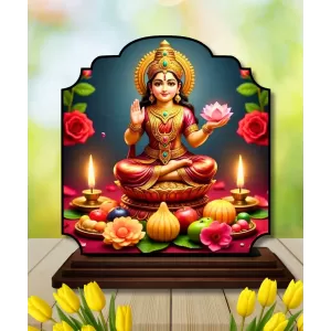 Car Dashboard/Table Top Goddess Lakshmi Wooden Rectangle Photo Stand  3x4 Inches, Compact & Stylish Spiritual Display For Car, Home & Office (Pack Of 1) (F22211)