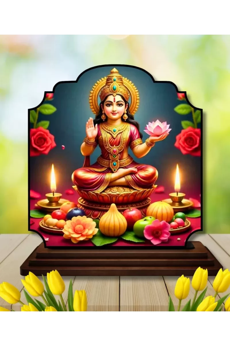 Car Dashboard/Table Top Goddess Lakshmi Wooden Rectangle Photo Stand  3x4 Inches, Compact & Stylish Spiritual Display For Car, Home & Office (Pack Of 1) (F22211)