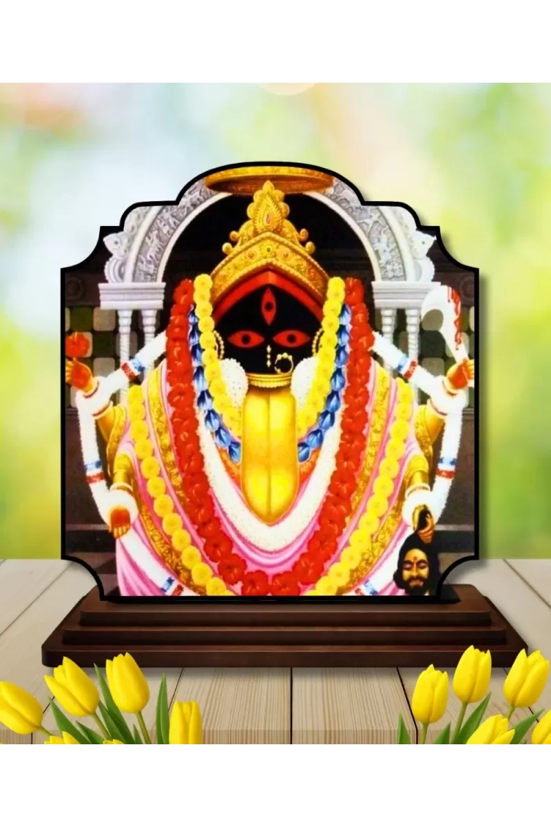 Car Dashboard/Table Top Kalighat Maa Kali Wooden Rectangle Photo Stand  3x4 Inches, Compact & Stylish Spiritual Display For Car, Home & Office (Pack Of 1) (F22212)