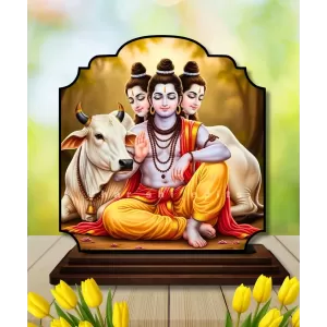 Car Dashboard/Table Top Lord Dattatreya Wooden Rectangle Photo Stand  3x4 Inches, Compact & Stylish Spiritual Display For Car, Home & Office (Pack Of 1) (F22213)