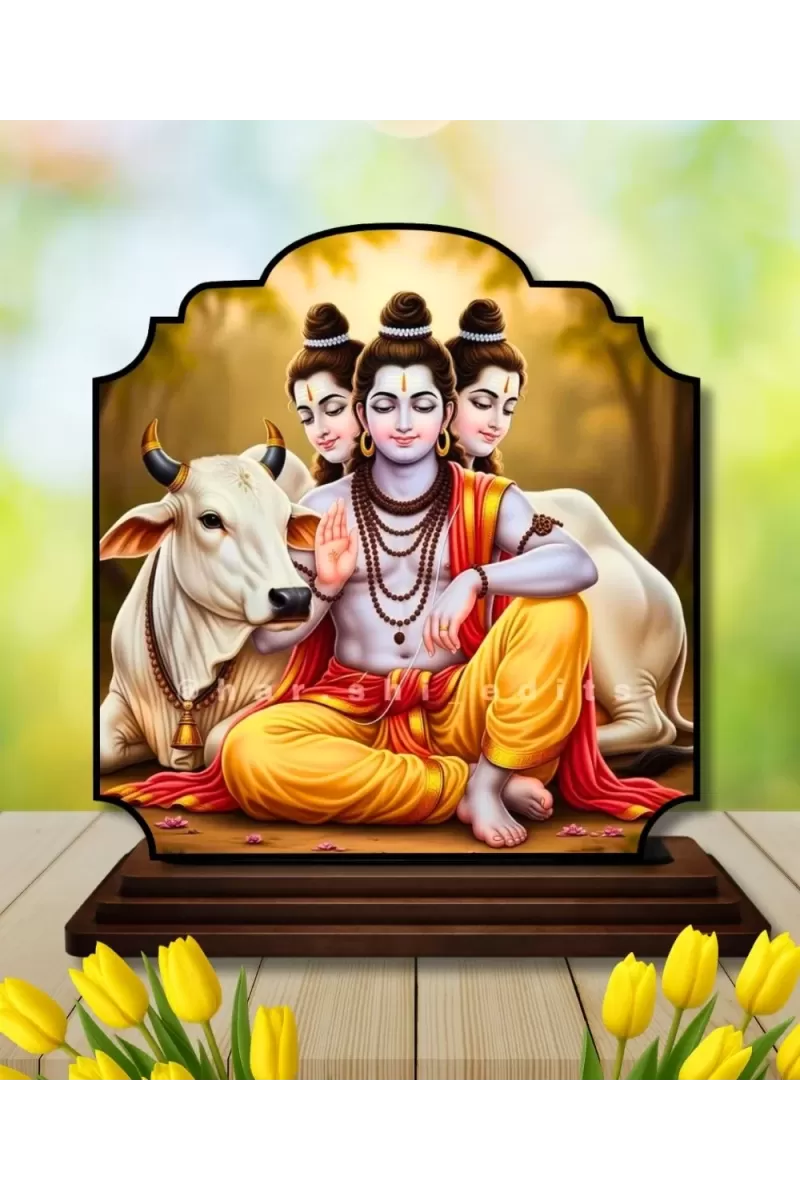 Car Dashboard/Table Top Lord Dattatreya Wooden Rectangle Photo Stand  3x4 Inches, Compact & Stylish Spiritual Display For Car, Home & Office (Pack Of 1) (F22213)