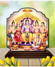 Car Dashboard/Table Top Lord Rama Darbar Wooden Rectangle Photo Stand  3x4 Inches, Compact & Stylish Spiritual Display For Car, Home & Office (Pack Of 1) (F22215)