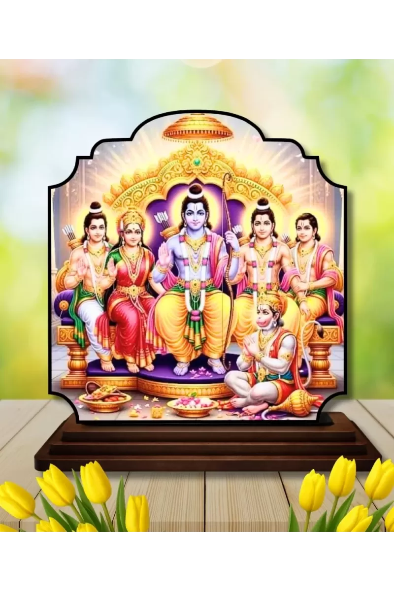 Car Dashboard/Table Top Lord Rama Darbar Wooden Rectangle Photo Stand  3x4 Inches, Compact & Stylish Spiritual Display For Car, Home & Office (Pack Of 1) (F22215)