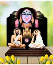 Car Dashboard/Table Top Kali Maa With Ramakrishna Paramahamsa And Sarada Devi Wooden Rectangle Photo Stand &acirc;&euro;&ldquo; 3x4 Inches, Compact & Stylish Spiritual Display For Car, Home & Office (Pack Of 1) (F22217)