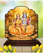 Car Dashboard/Table Top Lord Vishnu And Lakshmi Wooden Rectangle Photo Stand  3x4 Inches, Compact & Stylish Spiritual Display For Car, Home & Office (Pack Of 1) (F22218)
