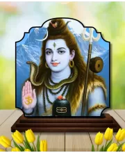 Car Dashboard/Table Top Lord Shiva Wooden Rectangle Photo Stand  3x4 Inches, Compact & Stylish Spiritual Display For Car, Home & Office (Pack Of 1) (F22219)