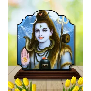Car Dashboard/Table Top Lord Shiva Wooden Rectangle Photo Stand  3x4 Inches, Compact & Stylish Spiritual Display For Car, Home & Office (Pack Of 1) (F22219)