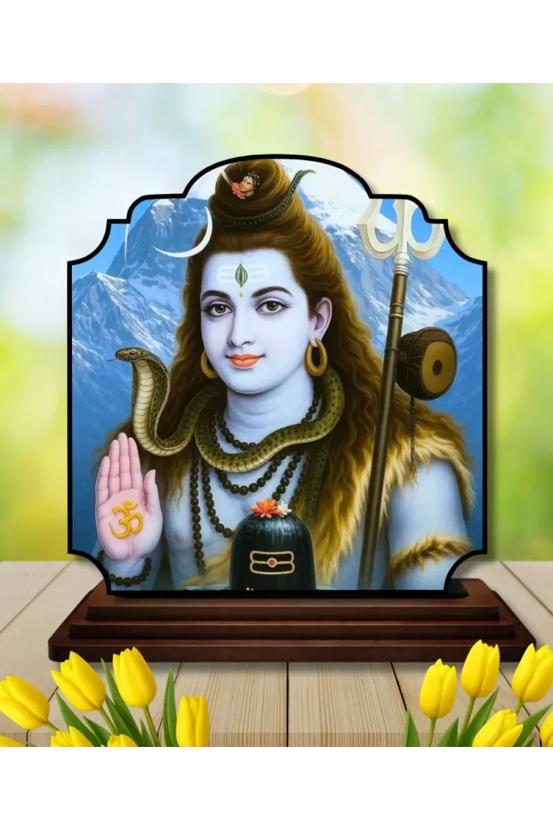 Car Dashboard/Table Top Lord Shiva Wooden Rectangle Photo Stand  3x4 Inches, Compact & Stylish Spiritual Display For Car, Home & Office (Pack Of 1) (F22219)