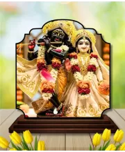 Car Dashboard/Table Top Radha Krishna Wooden Rectangle Photo Stand  3x4 Inches, Compact & Stylish Spiritual Display For Car, Home & Office (Pack Of 1) (F22202)