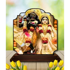 Car Dashboard/Table Top Radha Krishna Wooden Rectangle Photo Stand  3x4 Inches, Compact & Stylish Spiritual Display For Car, Home & Office (Pack Of 1) (F22202)