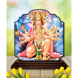 Car Dashboard/Table Top Lord Hanuman Wooden Rectangle Photo Stand  3x4 Inches, Compact & Stylish Spiritual Display For Car, Home & Office (Pack Of 1) (F22203)