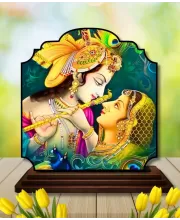 Car Dashboard/Table Top Radha Krishna Wooden Rectangle Photo Stand  3x4 Inches, Compact & Stylish Spiritual Display For Car, Home & Office (Pack Of 1) (F22204)