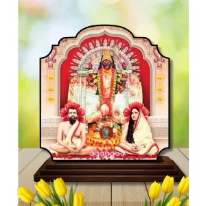 Car Dashboard/Table Top Kali Maa With Ramakrishna Paramahamsa And Sarada Devi Wooden Rectangle Photo Stand &acirc;&euro;&ldquo; 3x4 Inches, Compact & Stylish Spiritual Display For Car, Home & Office (Pack Of 1) (F22205)