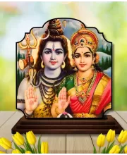 Car Dashboard/Table Top Lord Shiva And Parvathi Wooden Rectangle Photo Stand  3x4 Inches, Compact & Stylish Spiritual Display For Car, Home & Office (Pack Of 1) (F22207)
