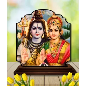 Car Dashboard/Table Top Lord Shiva And Parvathi Wooden Rectangle Photo Stand 3x4 Inches, Compact & Stylish Spiritual Display For Car, Home & Office (Pack Of 1) (F22207) Car Dashboard/Table Top Lord Shiva And Parvathi Wooden Rectangle Photo Stand 3x4 Inches, Compact & Stylish Spiritual Display For Car, Home & Office (Pack Of 1) (F22207)