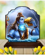 Car Dashboard/Table Top Lord Shiva  Wooden Rectangle Photo Stand  3x4 Inches, Compact & Stylish Spiritual Display For Car, Home & Office (Pack Of 1) (F22208)
