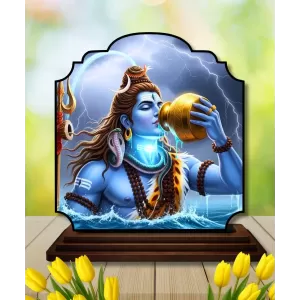Car Dashboard/Table Top Lord Shiva  Wooden Rectangle Photo Stand  3x4 Inches, Compact & Stylish Spiritual Display For Car, Home & Office (Pack Of 1) (F22208)