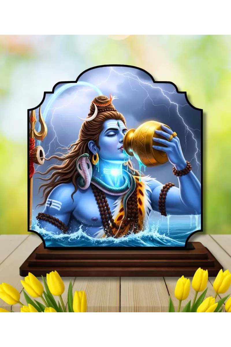 Car Dashboard/Table Top Lord Shiva  Wooden Rectangle Photo Stand  3x4 Inches, Compact & Stylish Spiritual Display For Car, Home & Office (Pack Of 1) (F22208)