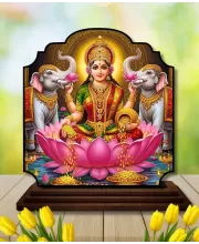 Car Dashboard/Table Top Goddess Lakshmi Wooden Rectangle Photo Stand  3x4 Inches, Compact & Stylish Spiritual Display For Car, Home & Office (Pack Of 1) (F22220)