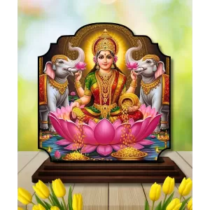 Car Dashboard/Table Top Goddess Lakshmi Wooden Rectangle Photo Stand  3x4 Inches, Compact & Stylish Spiritual Display For Car, Home & Office (Pack Of 1) (F22220)