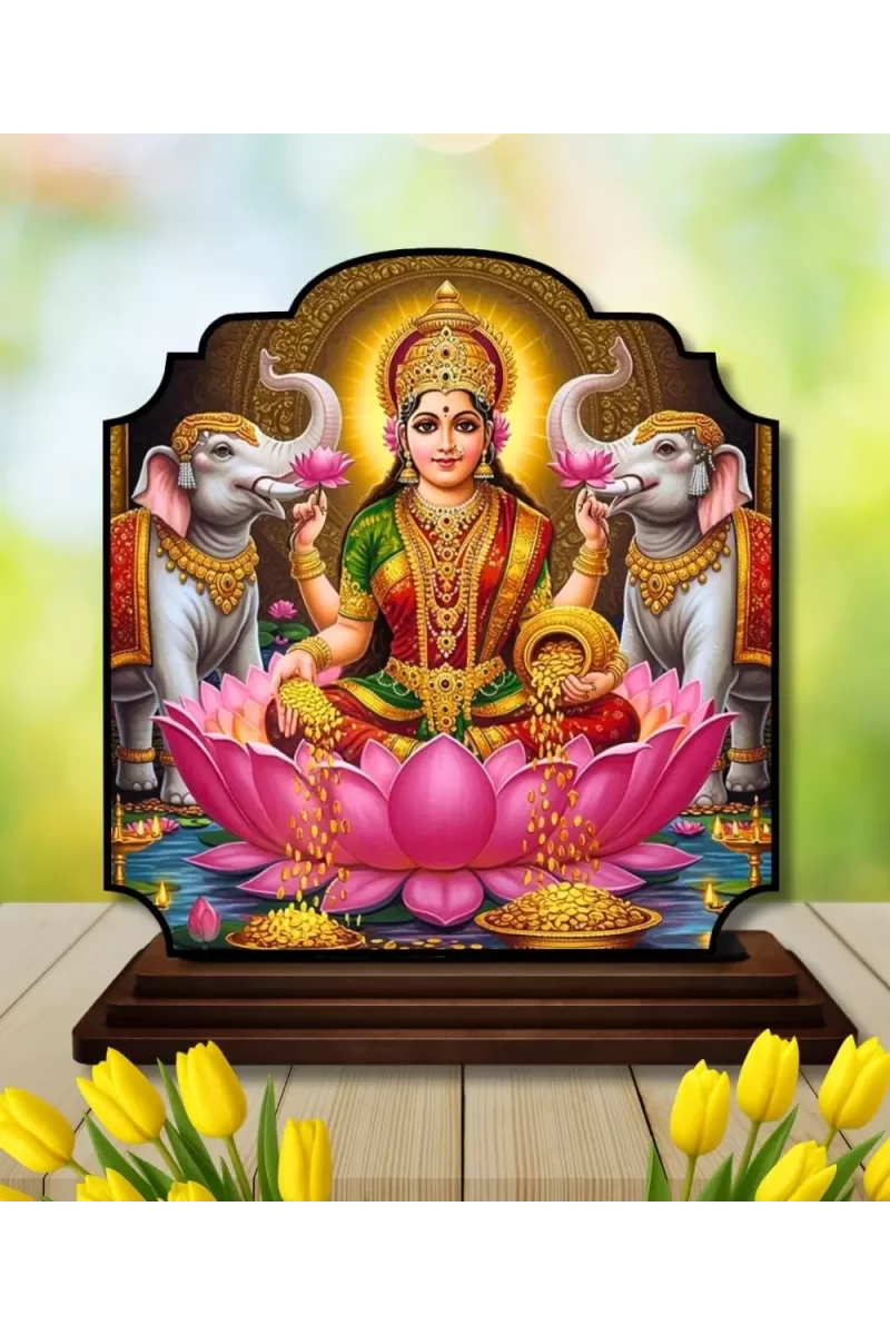 Car Dashboard/Table Top Goddess Lakshmi Wooden Rectangle Photo Stand  3x4 Inches, Compact & Stylish Spiritual Display For Car, Home & Office (Pack Of 1) (F22220)