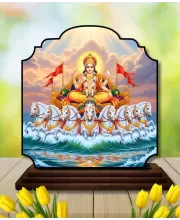 Car Dashboard/Table Top Lord Surya Wooden Rectangle Photo Stand  3x4 Inches, Compact & Stylish Spiritual Display For Car, Home & Office (Pack Of 1) (F22221)