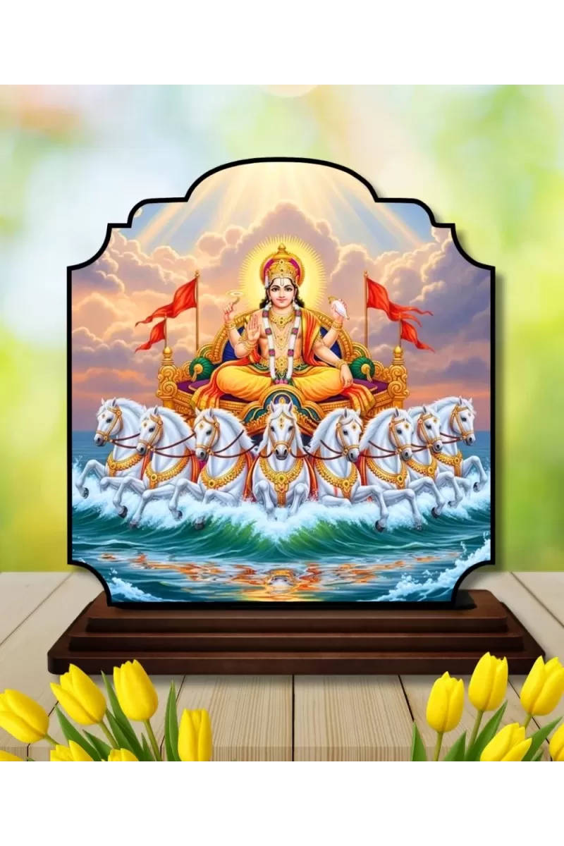 Car Dashboard/Table Top Lord Surya Wooden Rectangle Photo Stand  3x4 Inches, Compact & Stylish Spiritual Display For Car, Home & Office (Pack Of 1) (F22221)