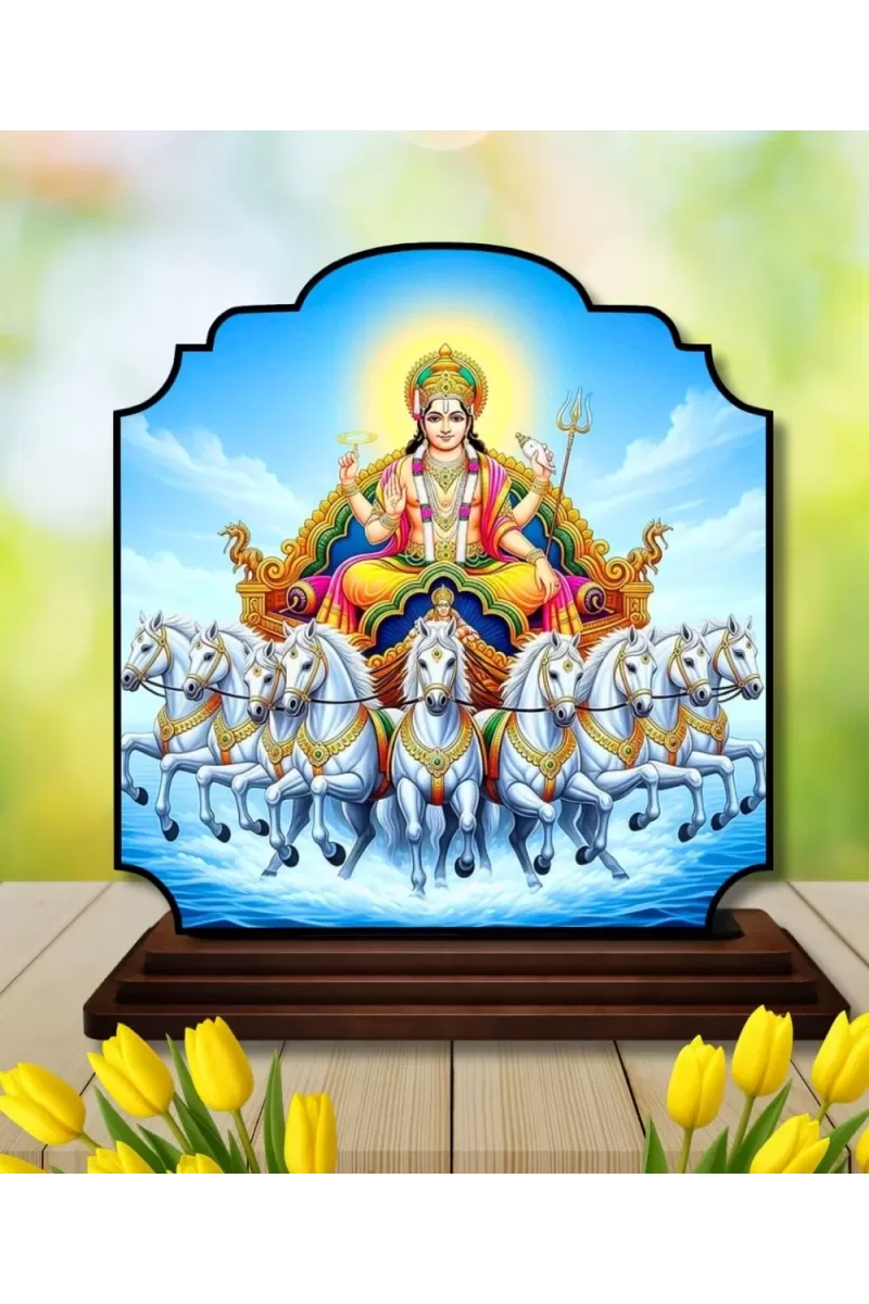 Car Dashboard/Table Top Lord Surya Wooden Rectangle Photo Stand  3x4 Inches, Compact & Stylish Spiritual Display For Car, Home & Office (Pack Of 1) (F22222)