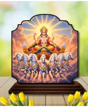 Car Dashboard/Table Top Lord Surya Wooden Rectangle Photo Stand  3x4 Inches, Compact & Stylish Spiritual Display For Car, Home & Office (Pack Of 1) (F22223)