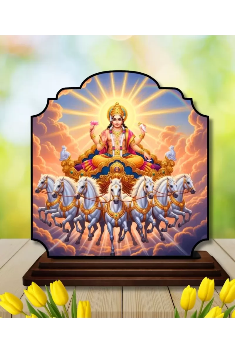 Car Dashboard/Table Top Lord Surya Wooden Rectangle Photo Stand  3x4 Inches, Compact & Stylish Spiritual Display For Car, Home & Office (Pack Of 1) (F22223)