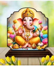 Car Dashboard/Table Top Lord Ganesha Wooden Rectangle Photo Stand  3x4 Inches, Compact & Stylish Spiritual Display For Car, Home & Office (Pack Of 1) (F22224)