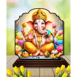 Car Dashboard/Table Top Lord Ganesha Wooden Rectangle Photo Stand  3x4 Inches, Compact & Stylish Spiritual Display For Car, Home & Office (Pack Of 1) (F22224)