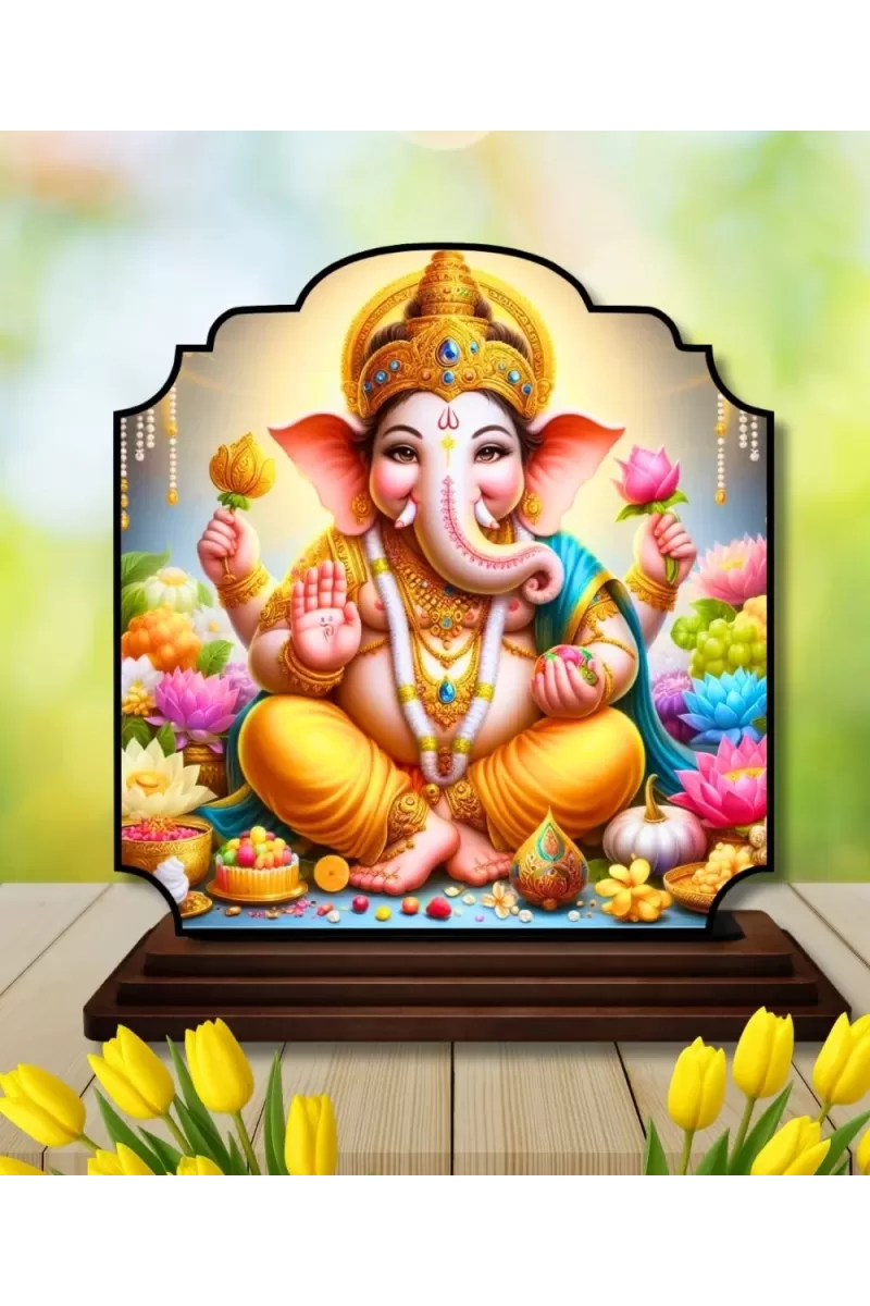 Car Dashboard/Table Top Lord Ganesha Wooden Rectangle Photo Stand  3x4 Inches, Compact & Stylish Spiritual Display For Car, Home & Office (Pack Of 1) (F22224)