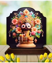Car Dashboard/Table Top Lord Jagannath Wooden Rectangle Photo Stand  3x4 Inches, Compact & Stylish Spiritual Display For Car, Home & Office (Pack Of 1) (F22226)