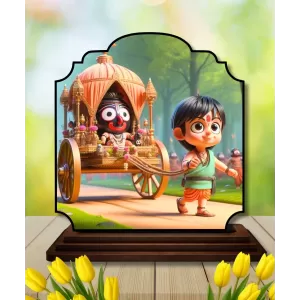 Car Dashboard/Table Top Lord Jagannath Wooden Rectangle Photo Stand  3x4 Inches, Compact & Stylish Spiritual Display For Car, Home & Office (Pack Of 1) (F22227)