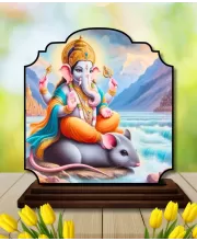 Car Dashboard/Table Top Lord Ganesha Wooden Rectangle Photo Stand  3x4 Inches, Compact & Stylish Spiritual Display For Car, Home & Office (Pack Of 1) (F22228)