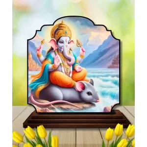 Car Dashboard/Table Top Lord Ganesha Wooden Rectangle Photo Stand  3x4 Inches, Compact & Stylish Spiritual Display For Car, Home & Office (Pack Of 1) (F22228)
