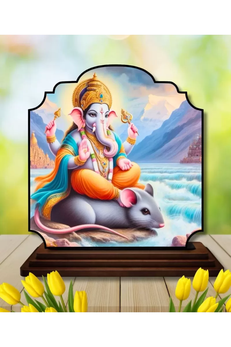 Car Dashboard/Table Top Lord Ganesha Wooden Rectangle Photo Stand  3x4 Inches, Compact & Stylish Spiritual Display For Car, Home & Office (Pack Of 1) (F22228)