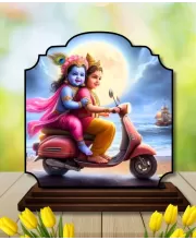 Car Dashboard/Table Top Little Radha Krishna Wooden Rectangle Photo Stand  3x4 Inches, Compact & Stylish Spiritual Display For Car, Home & Office (Pack Of 1) (F22229)